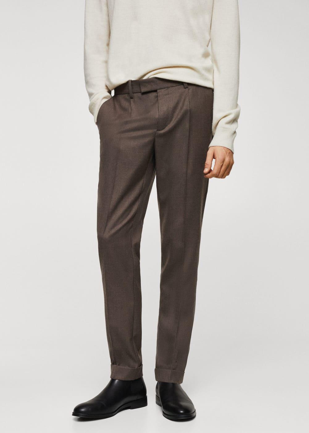 Mango Mens Slim-Fit Cotton Pleated Pants Product Image