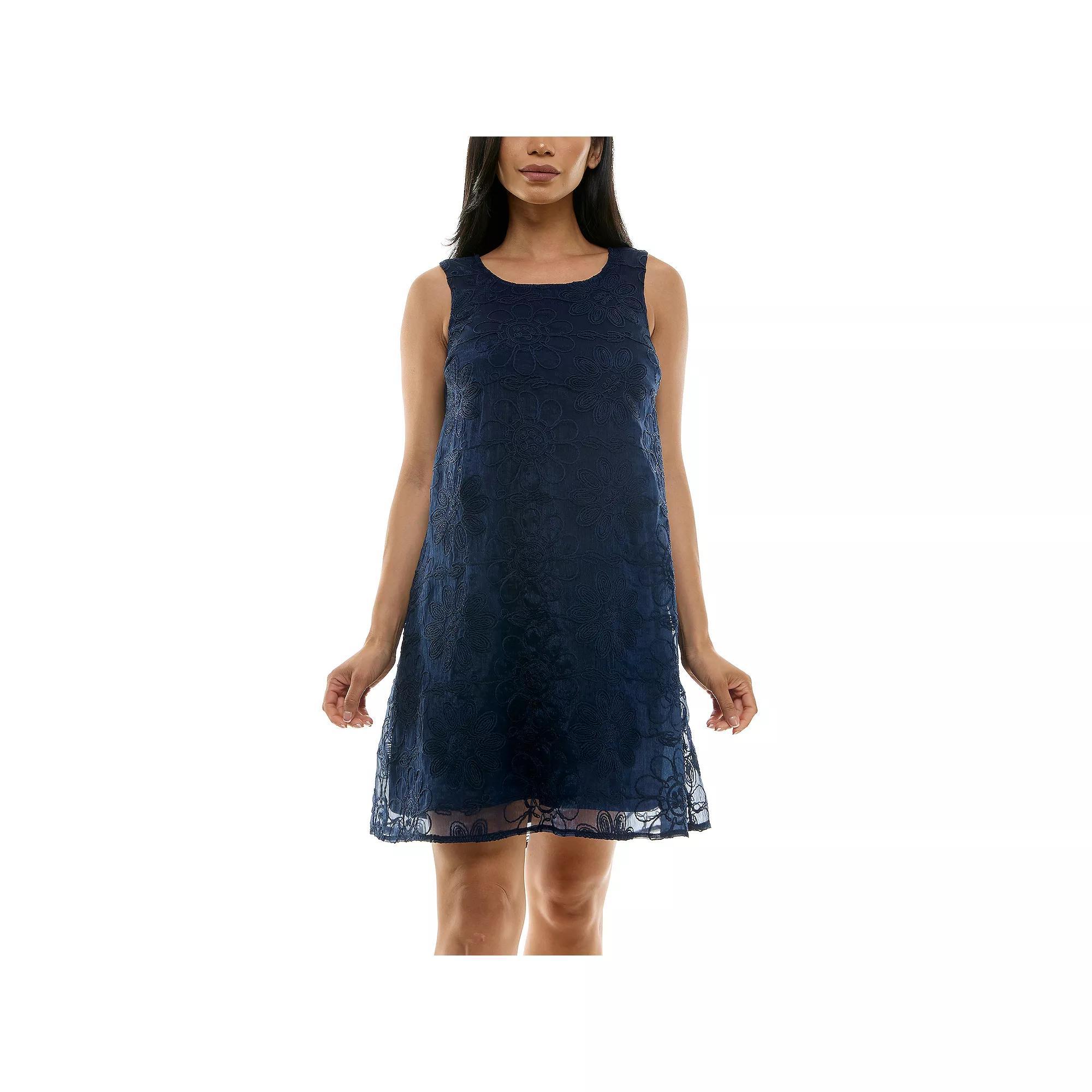 Women's Nina Leonard Floral Embroidered Sleeveless Float Dress, Size: XL, Ivory Product Image