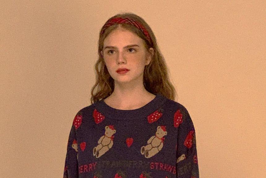 Crew Neck Strawberry & Bear Oversized Sweater Product Image