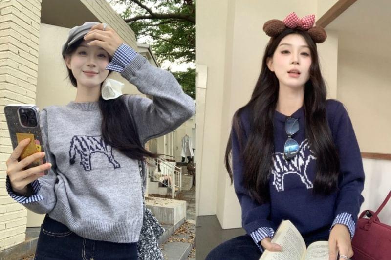 Round Neck Zebra Print Sweater Product Image