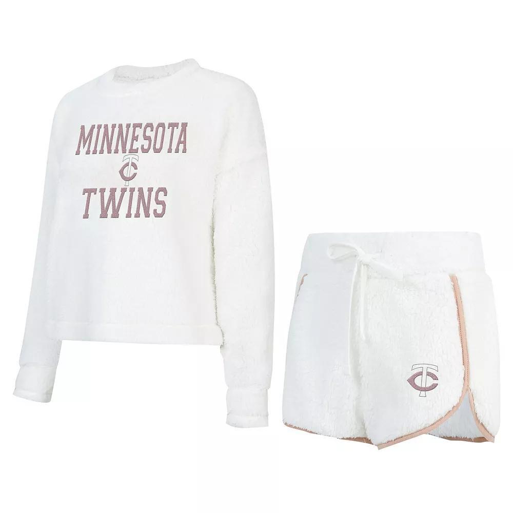Women's Concepts Sport White Minnesota Twins Painter Sherpa Long Sleeve T-Shirt & Short Set, Size: Small Product Image