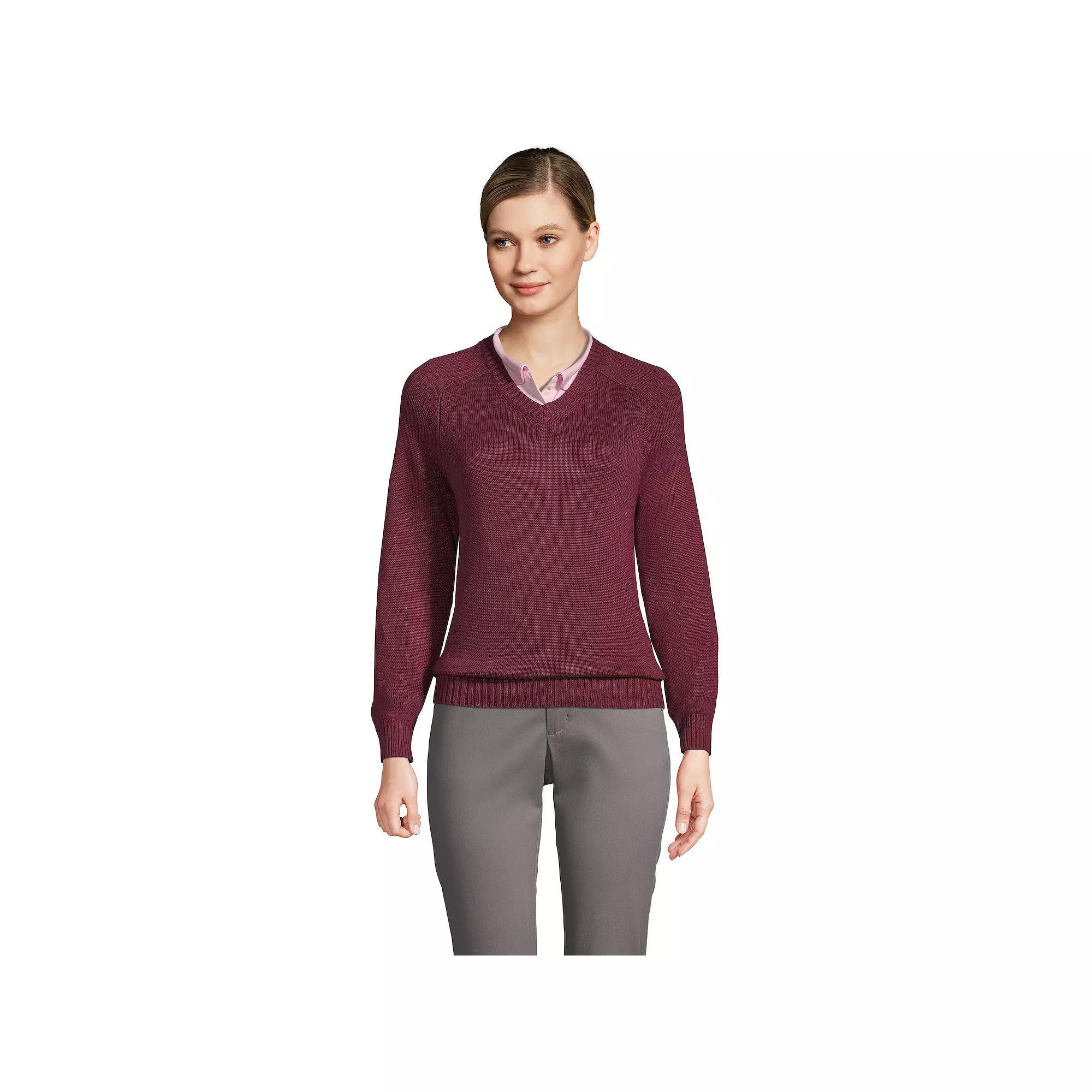 Women's Lands' End Cotton Modal V-Neck Sweater, Size: Large, Green Product Image