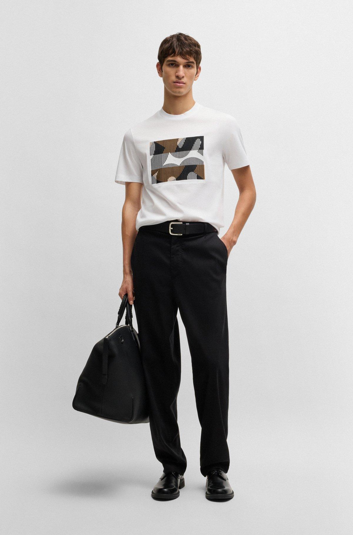 BOSS - Mercerized-cotton T-shirt with brand artwork - White Product Image