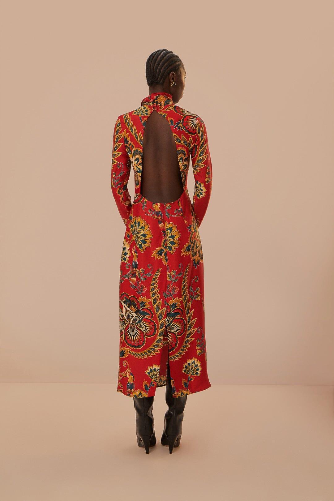 Red Maxi Floral Cutout LENZING ECOVERO Viscose Midi Dress, MAXI FLORAL RED / S Product Image