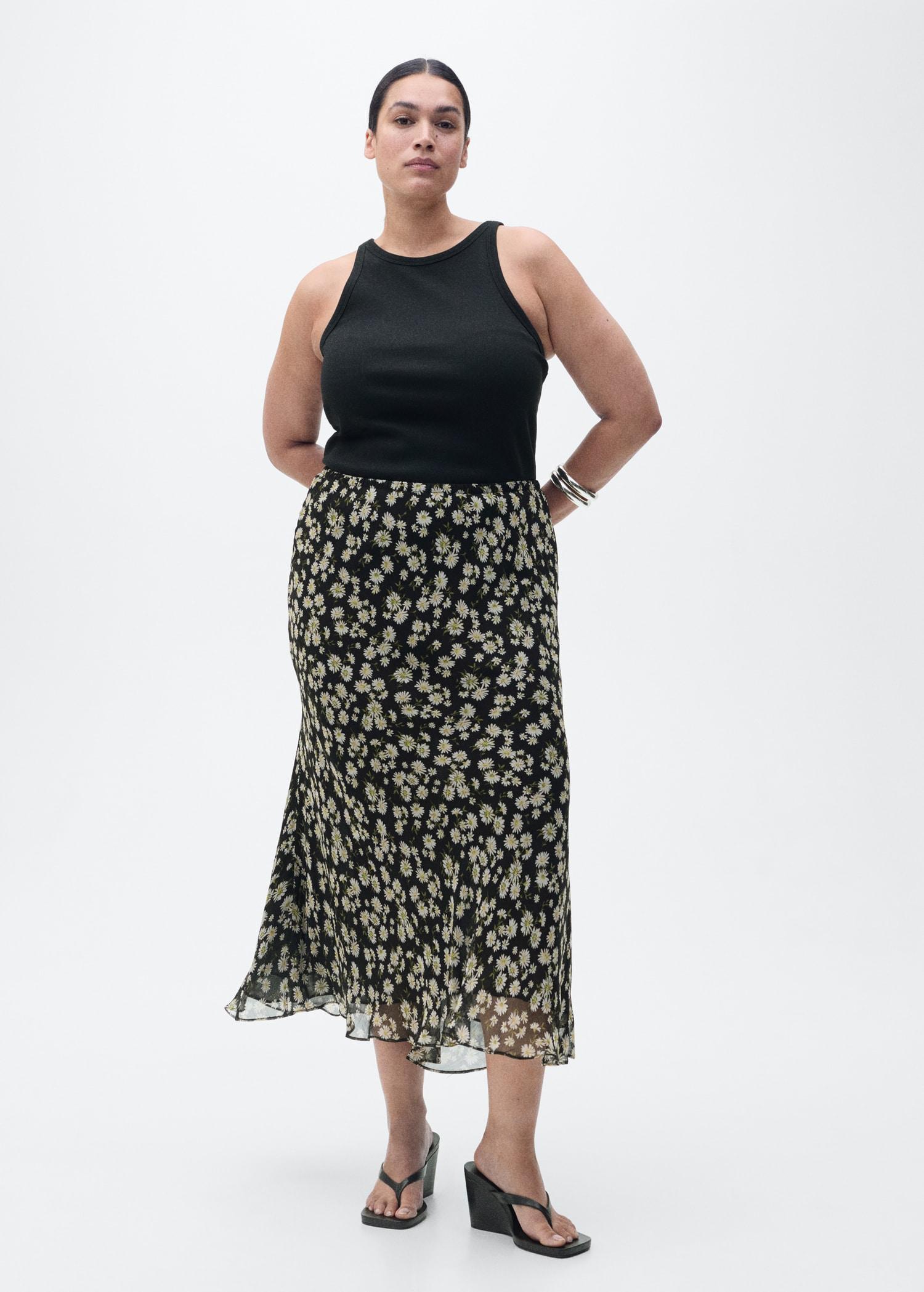 Long floral flared skirt - Women | MANGO USA Product Image