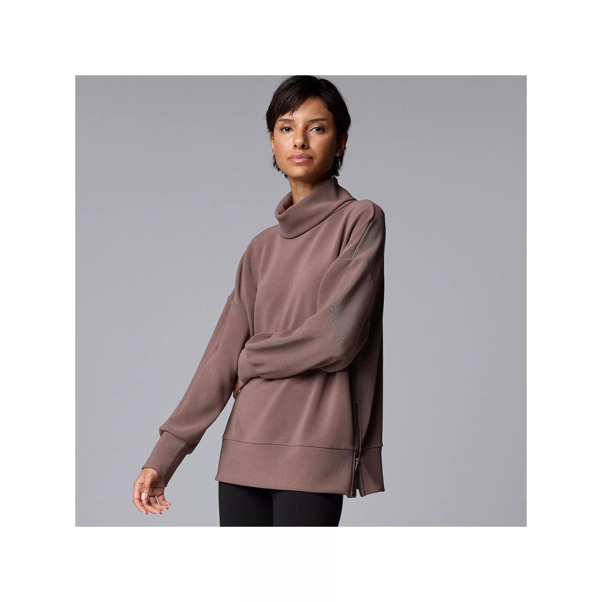 Women's Simply Vera Vera Wang Rib Cowlneck Side-Zip Pullover, Size: XS, Purple Truffle Product Image