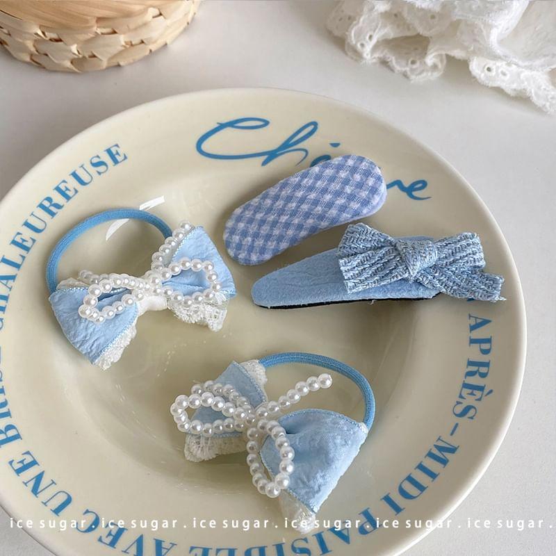 Bow Faux Pearl Hair Clip Set Product Image