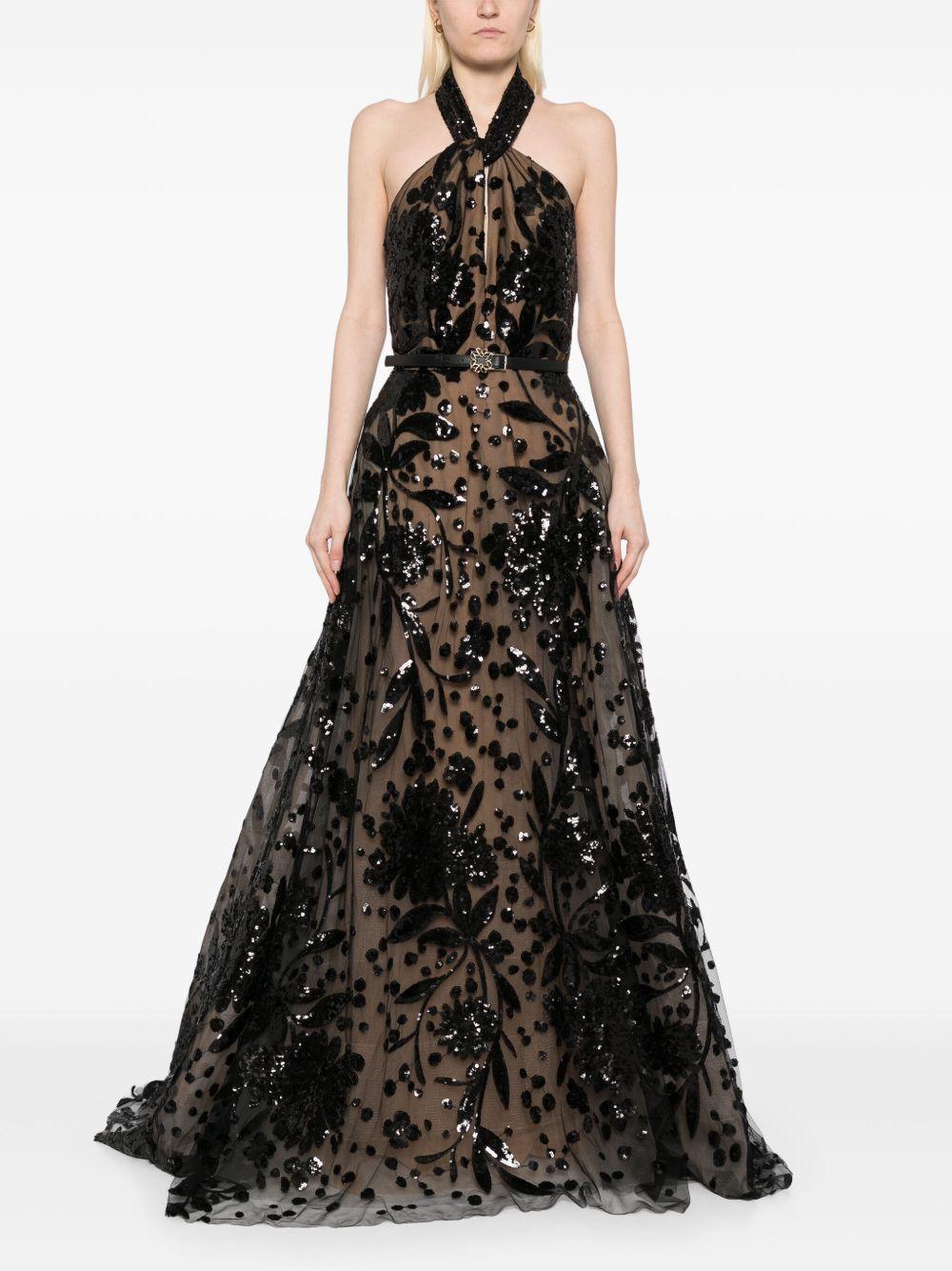 embroidered halter gown Product Image