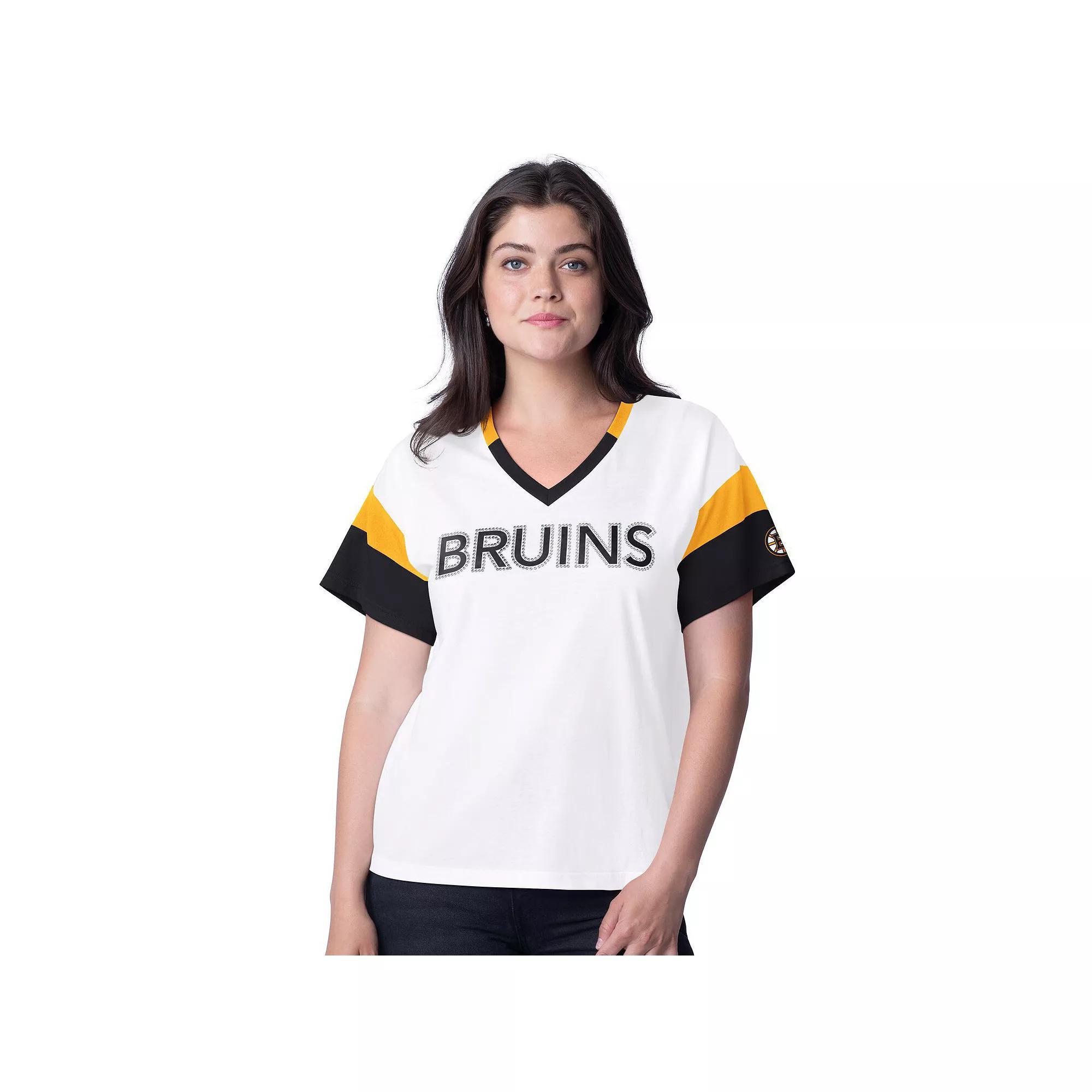 Women's G-III 4Her by Carl Banks  White Vegas Golden Knights Rink Oversized Rhinestone V-Neck T-Shirt, Size: XL, Lvk White Product Image
