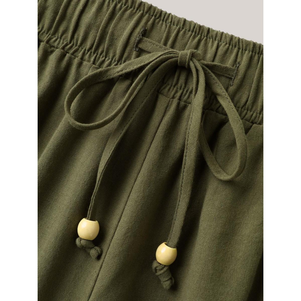 Plus Size Drawstring Lace Detail Wide-Leg Pants Women ArmyGreen Resort Wide Leg Mid Rise Vacation Pants BloomChic 14-16/1X Product Image