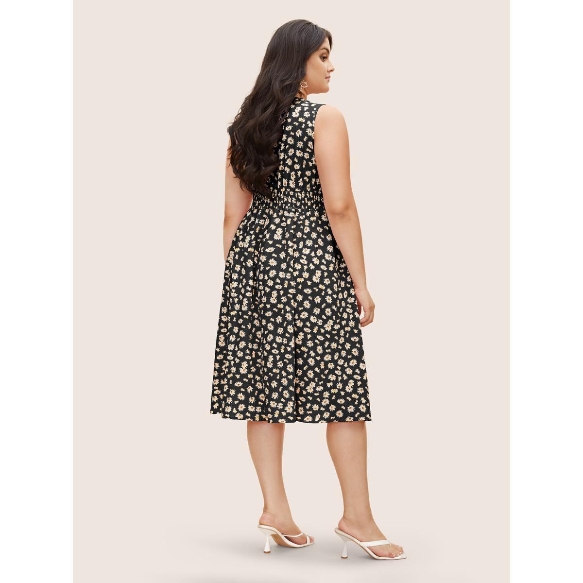 Plus Size Collared Daisy Midi Dress Black Women Elegant Gathered Lapel Collar Sleeveless Curvy BloomChic 30/6X Product Image