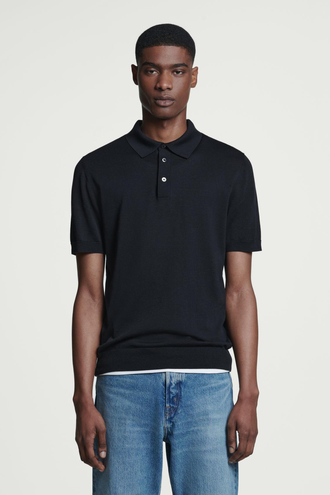 SLIM KNITTED SILK POLO SHIRT Product Image