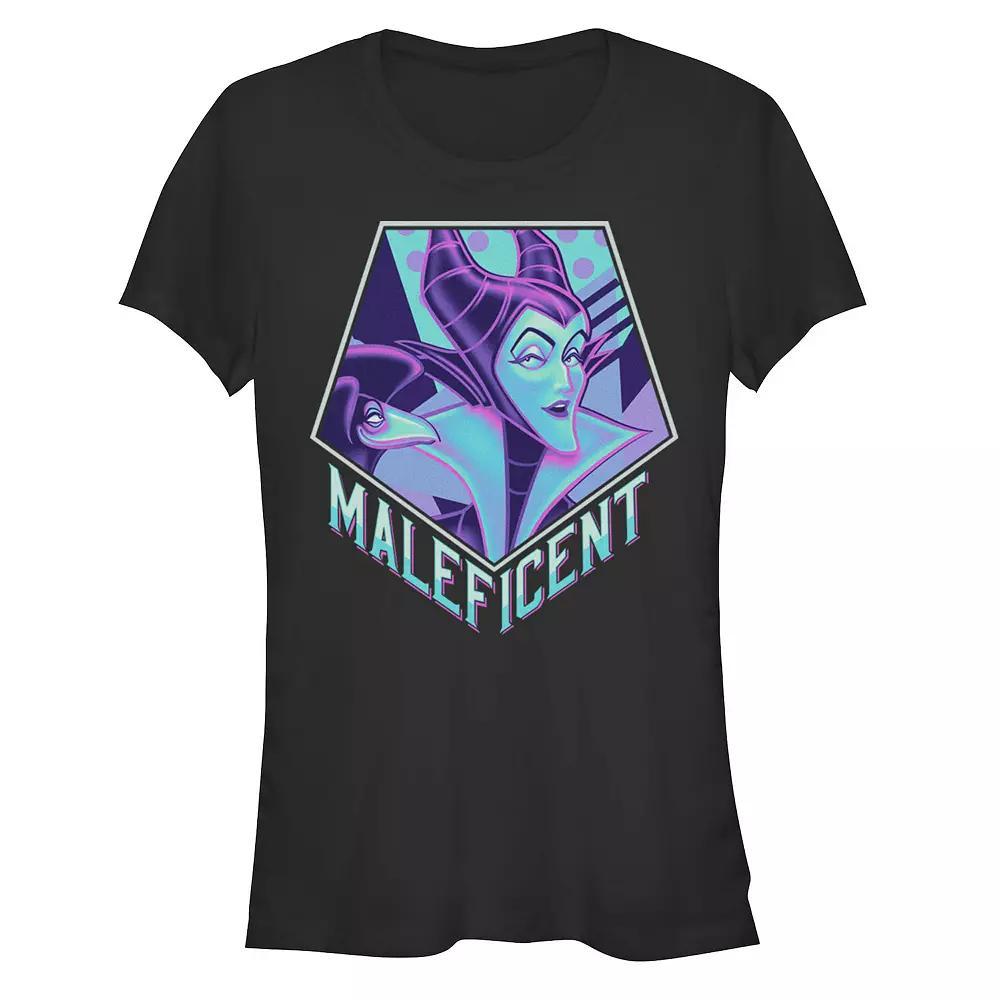 Disney Villains Sleeping Beauty Maleficent Neon Portrait Juniors' Fitted Graphic Tee, Girl's, Size: Small, Black Product Image