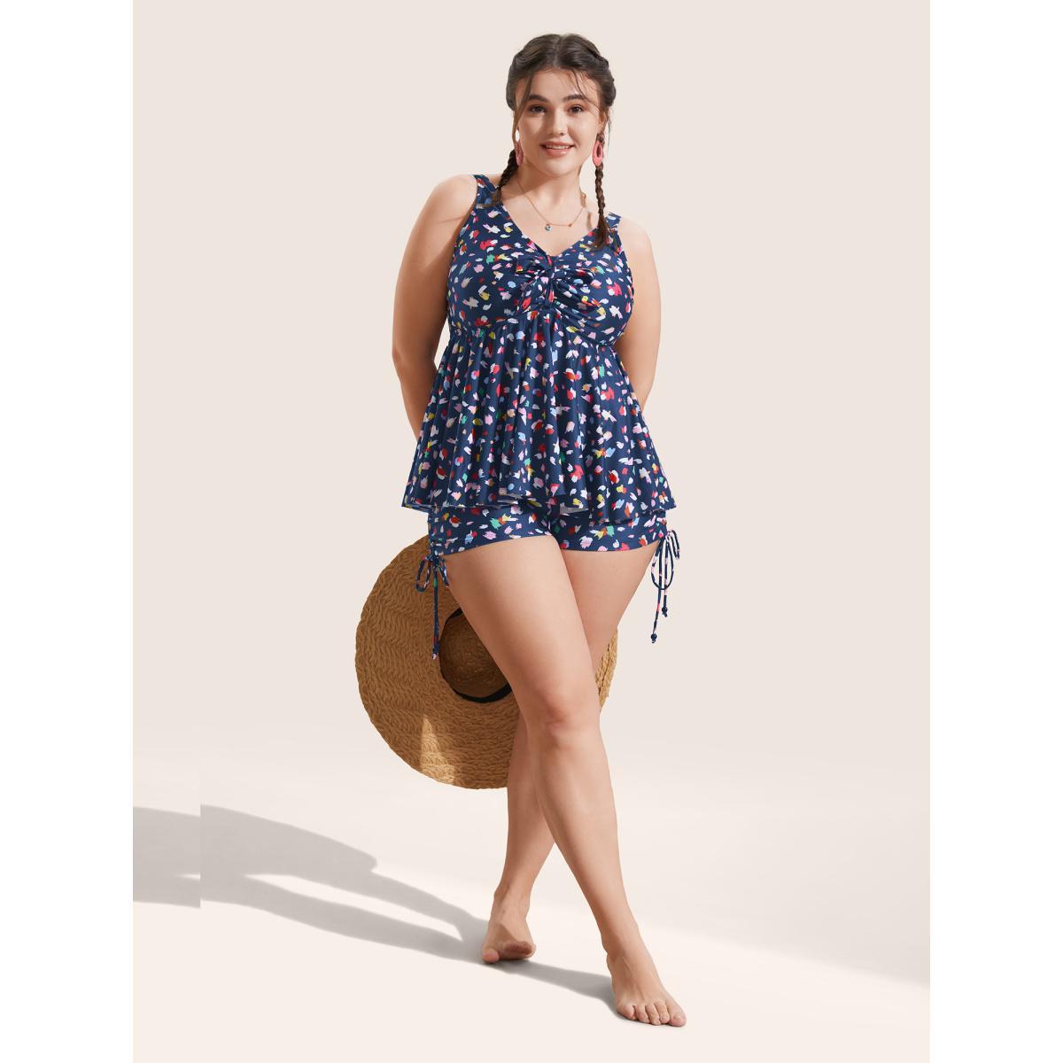 Plus Size Allover Print Drawstring Skinny Swim Bottom Women's Swimwear Aegean Beach Drawstring High stretch Skinny High Rise Curve Swim Bottoms BloomChic 10/M Product Image