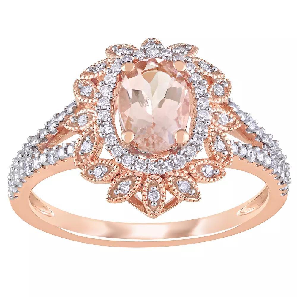 Stella Grace 10k Rose Gold Morganite & 1/5 Carat T.W. Diamond Floral Halo Ring, Women's, Size: 11 Product Image