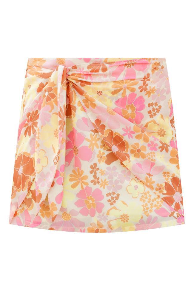 Don't Miss The Moment Orange And Pink Floral Side Tie Skirt FINAL SALE Product Image