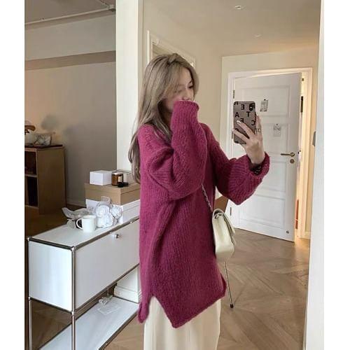 V-Neck Plain Oversized Sweater Product Image