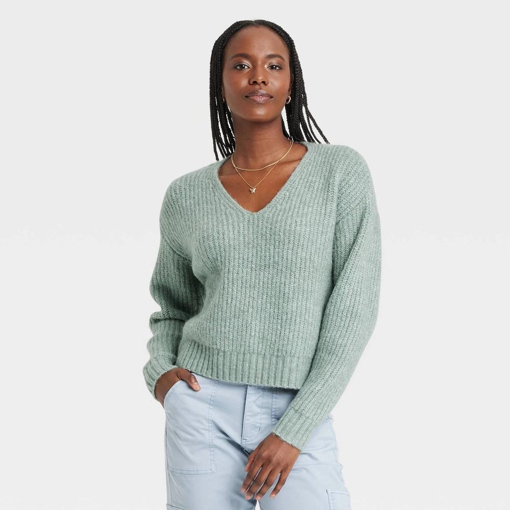 Womens V-Neck Pullover Sweater - Universal Thread XL: Recycled Polyester, Textured Stitching, Ribbed Hem Product Image