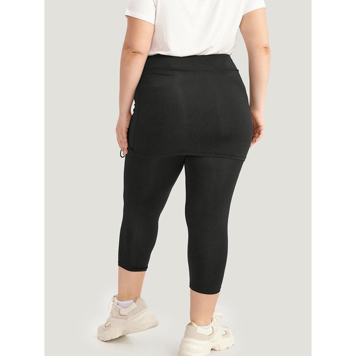 Plus Size Plain Drawstring Gathered Paperbag Waist Leggings Women Black Casual High stretch Skinny High Rise Dailywear Leggings BloomChic 30/6X Product Image