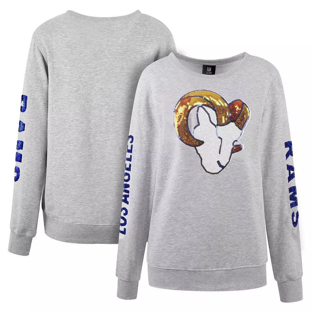 Women's Cuce Heather Gray Los Angeles Rams Sequined Logo Pullover Sweatshirt, Size: 4XL, Grey Product Image