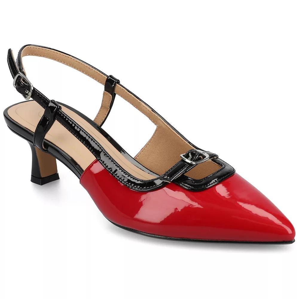 Journee Padma Women's Pointed Toe Kitten Heel Slingback Pumps, Size: 9.5 Wide, Patent Red Product Image