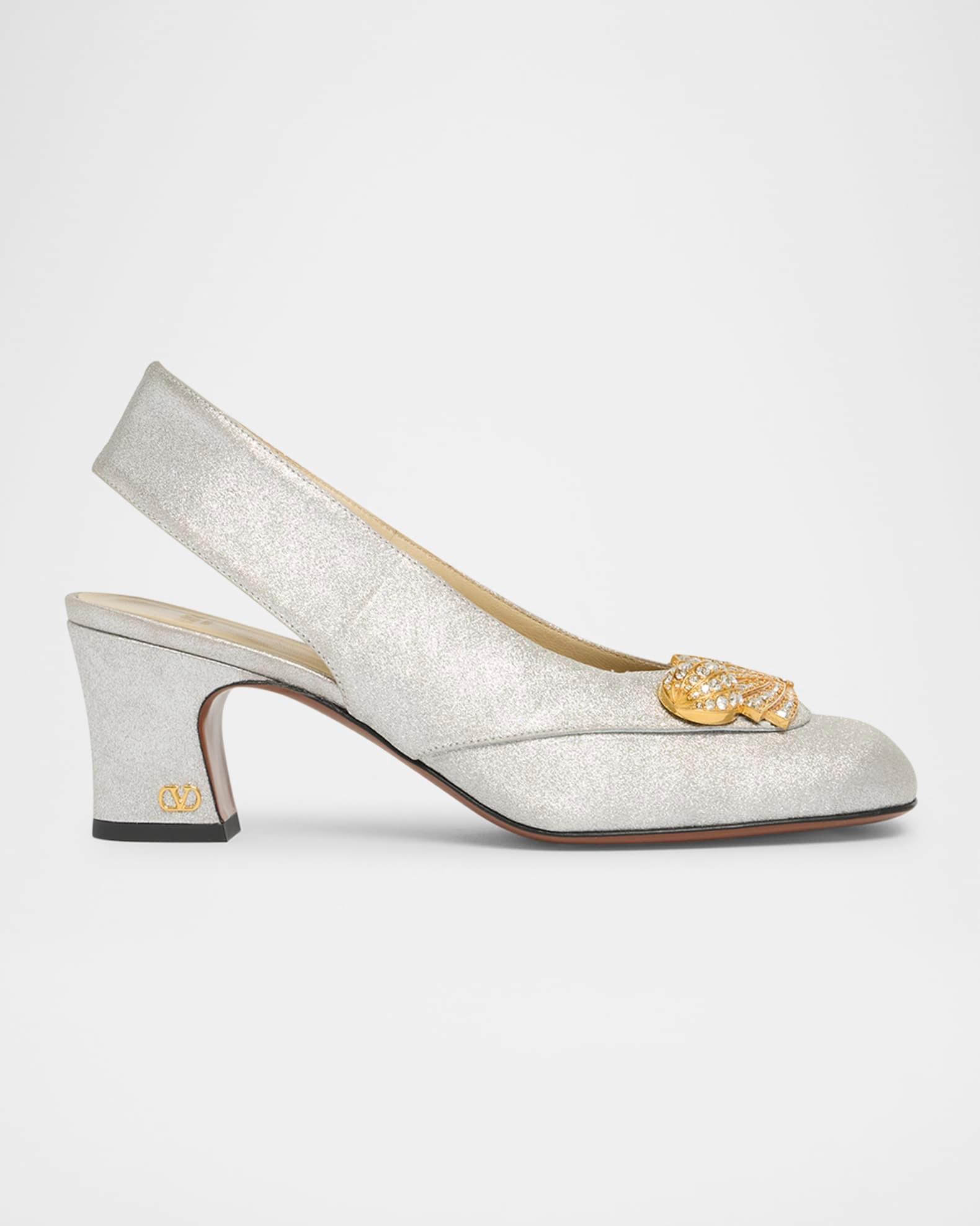 Adamantine Logo Leather Slingback Pumps Product Image