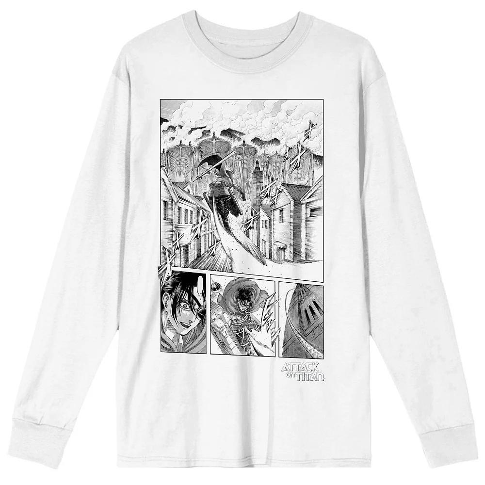 Men's Bioworld Attack On Titan Manga Panels Long Sleeve Graphic Tee, Size: Small 36, White Product Image