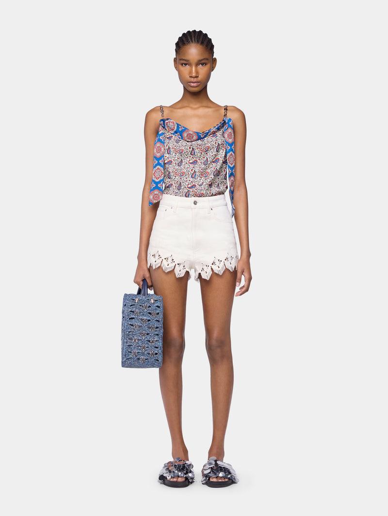 DENIM BLUE TOTE BAG IN RAFFIA Product Image