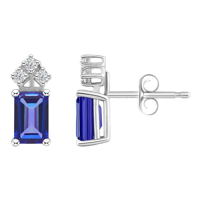 Celebration Gems 14k Gold Emerald Cut White Opal & 1/8 Carat T.W. Diamond Stud Earrings, Womens Product Image