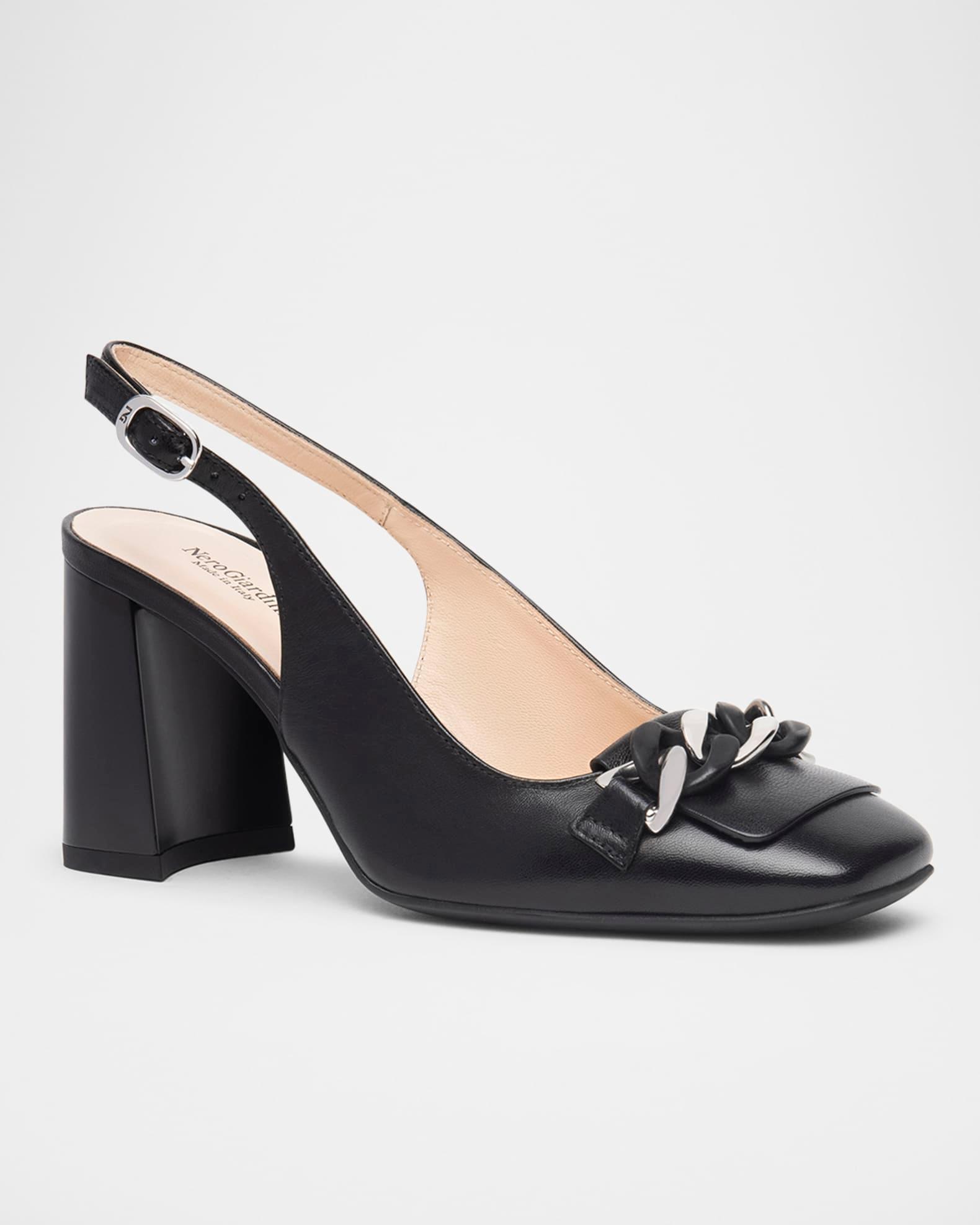 Leather Chain Slingback Pumps Product Image