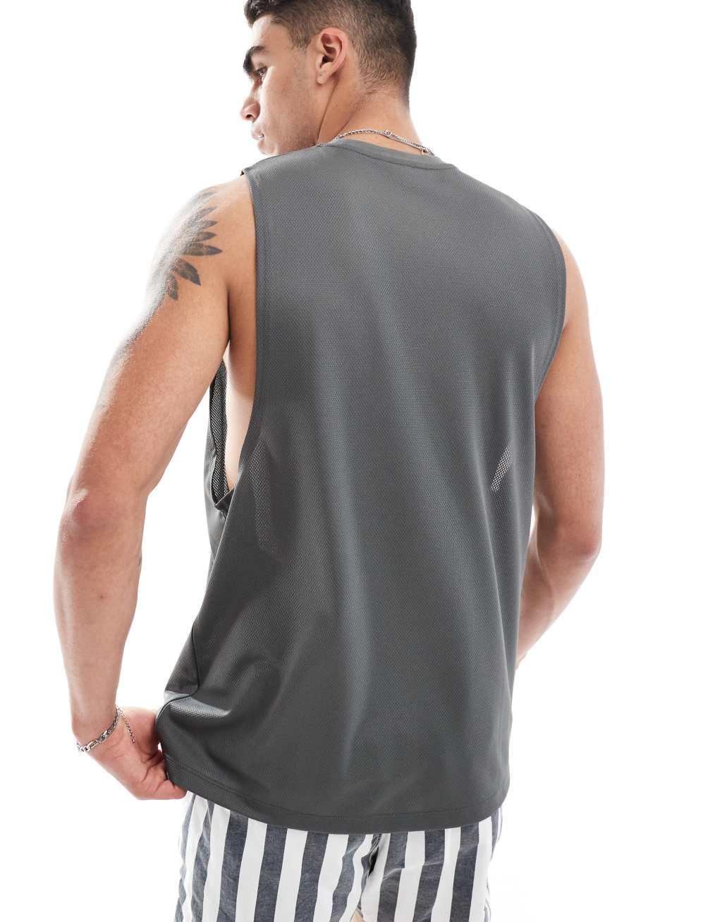 ASOS DESIGN relaxed tank top in gray sporty mesh Product Image