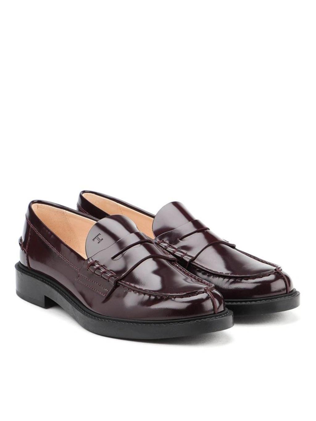 TOD'S Womens Burgundy Leather Loafers In Brown Product Image