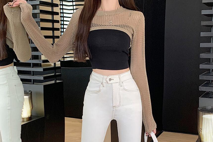 High Rise Contrast Stitching Cropped Skinny Jeans Product Image