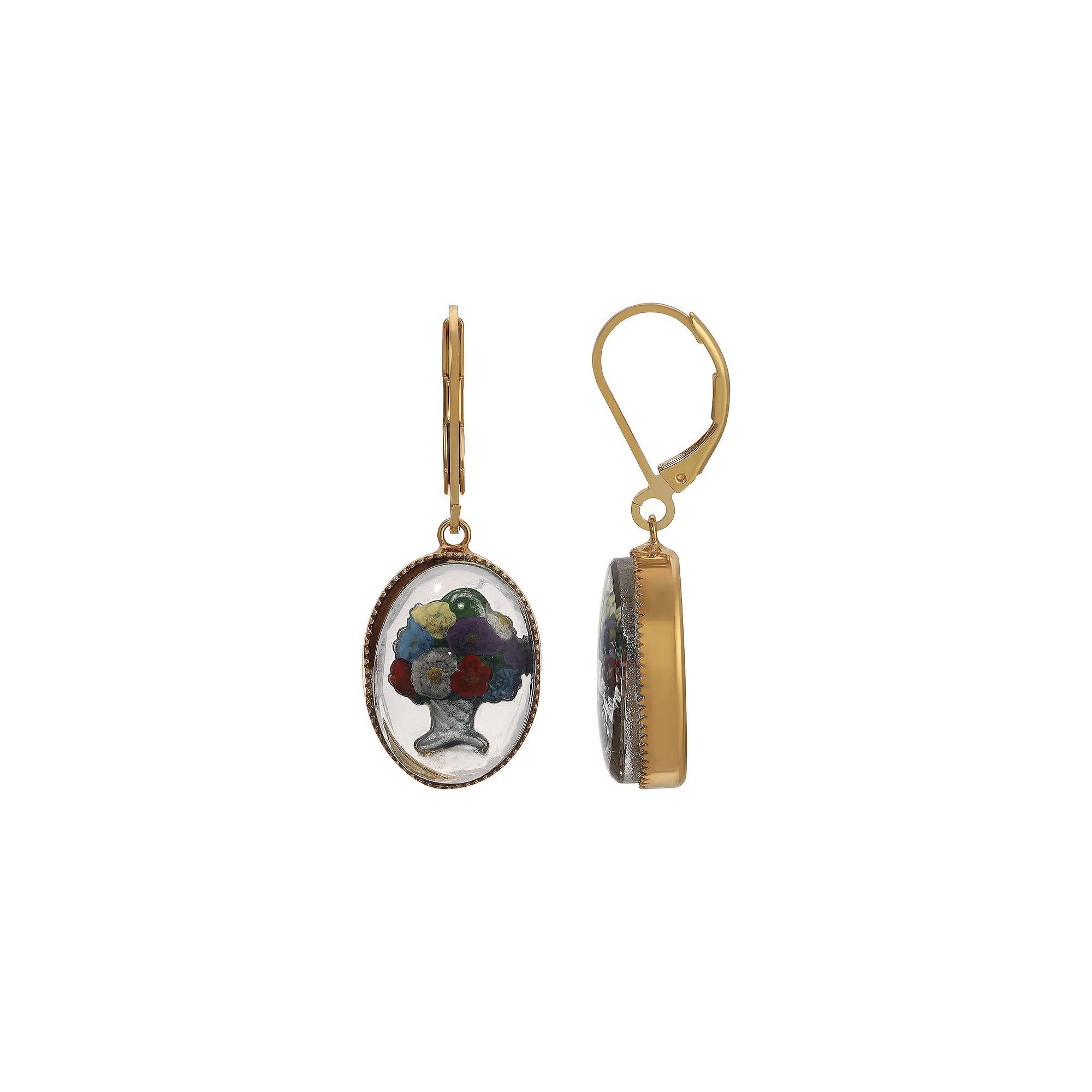 1928 Gold Tone Oval Flower Stone Earrings, Womens, Multi Product Image