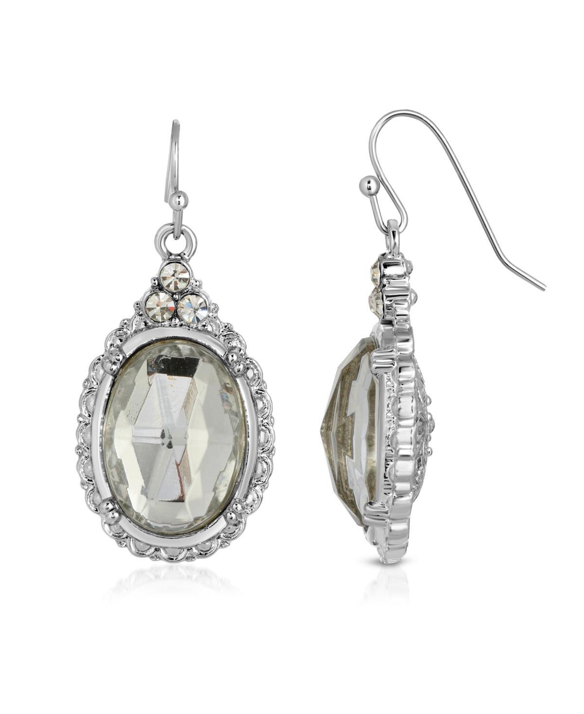 1928 Silver-Tone Crystal Oval Drop Earrings, Women's, Multi Product Image