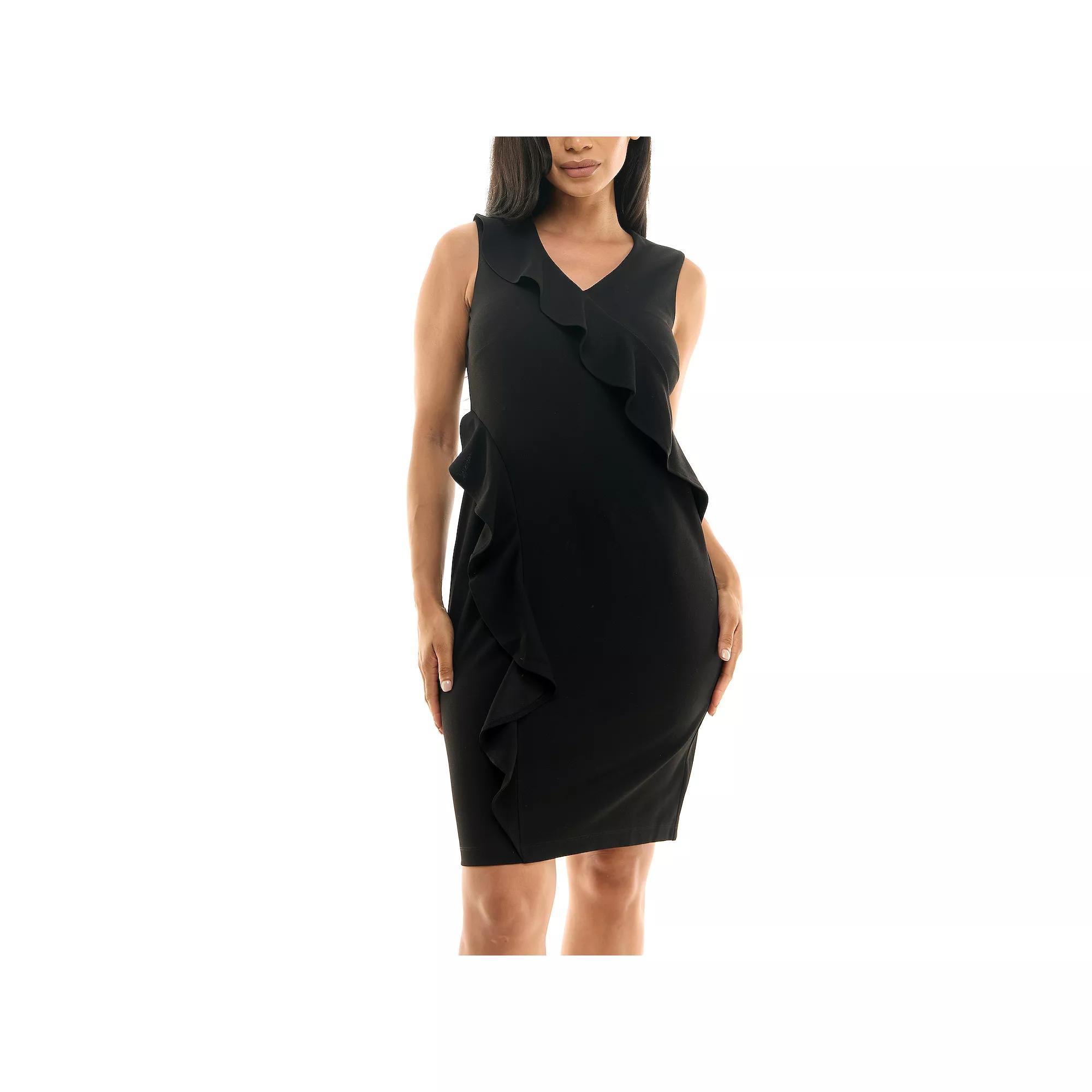 Women's Nina Leonard V-Neck Sheath Dress, Size: Large, Black Product Image
