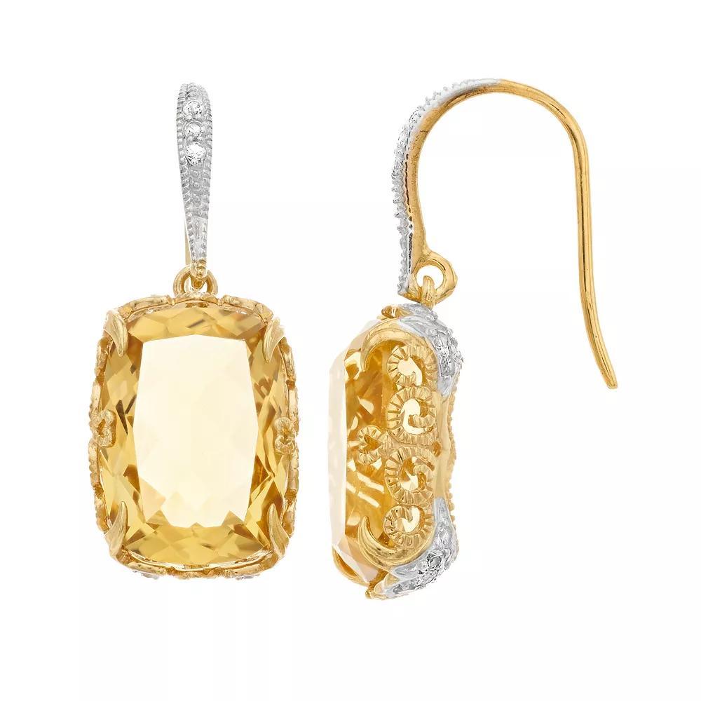SIRI USA by TJM 14k Gold Over Silver Citrine & White Topaz Cushion Earrings, Women's, Gold Tone Product Image