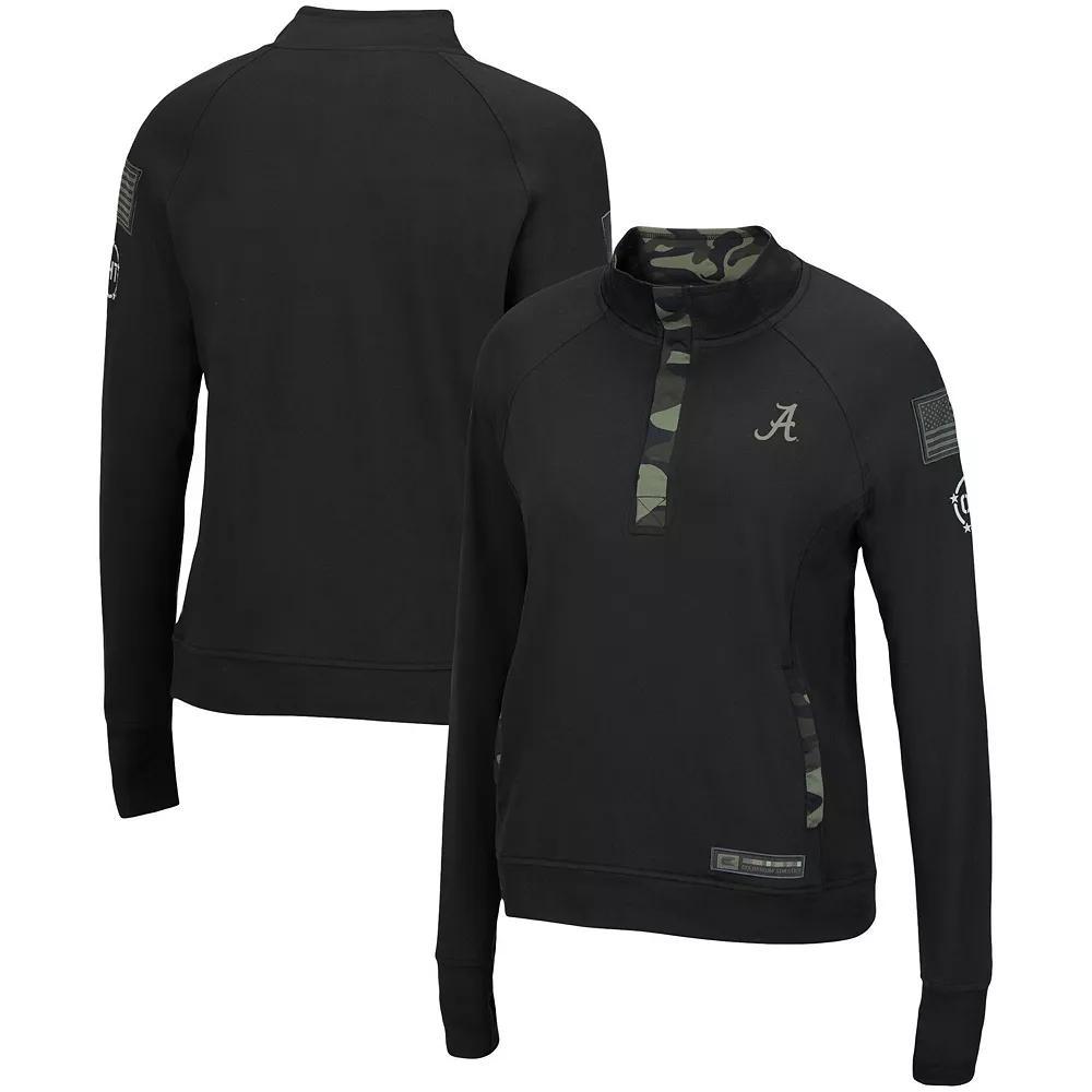 Women's Colosseum Black Alabama Crimson Tide OHT Military Appreciation Depth Raglan Quarter-Snap Jacket, Size: Medium Product Image