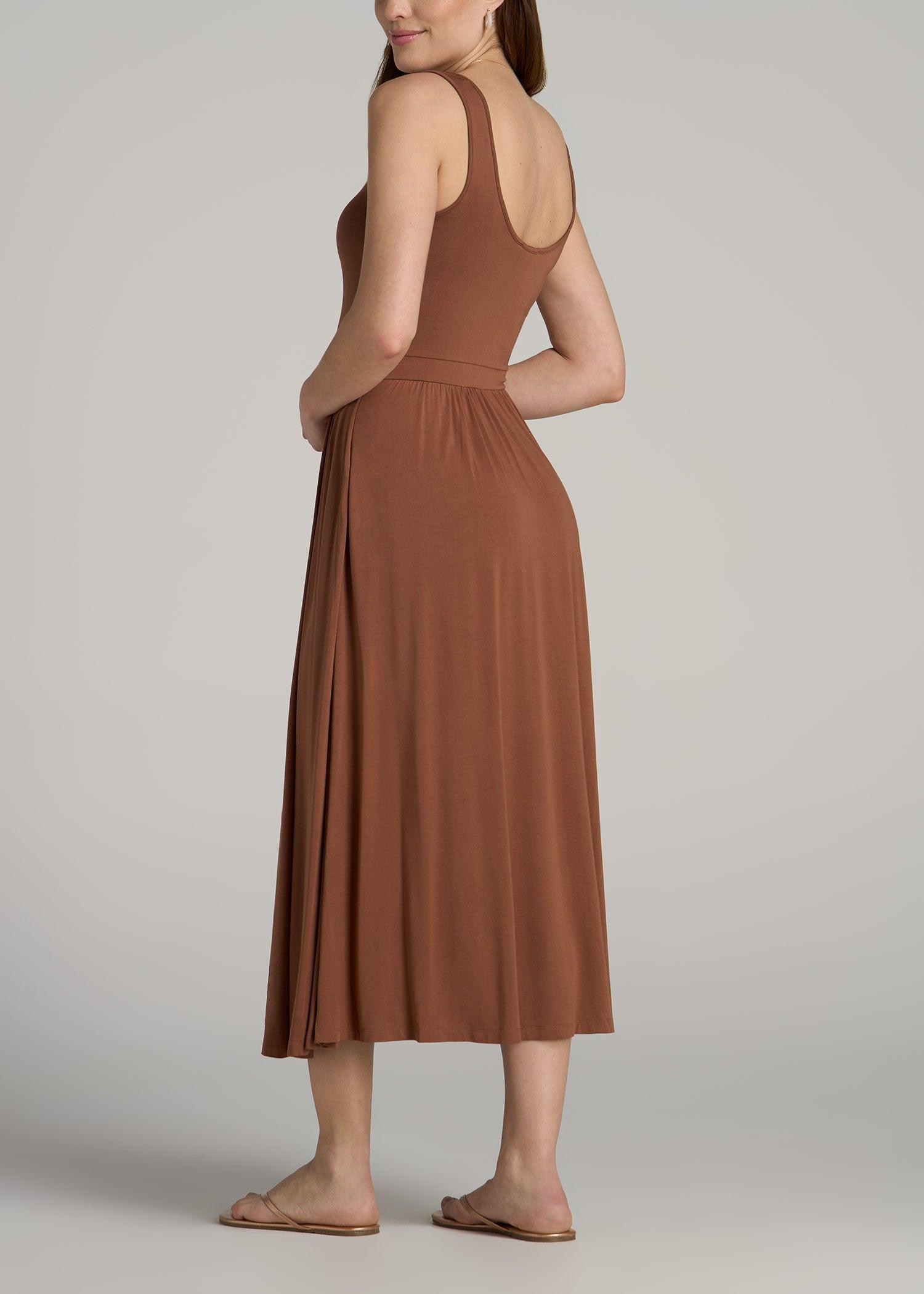 Jersey Tank Dress with Pockets for Tall Women in Clay Brown Product Image