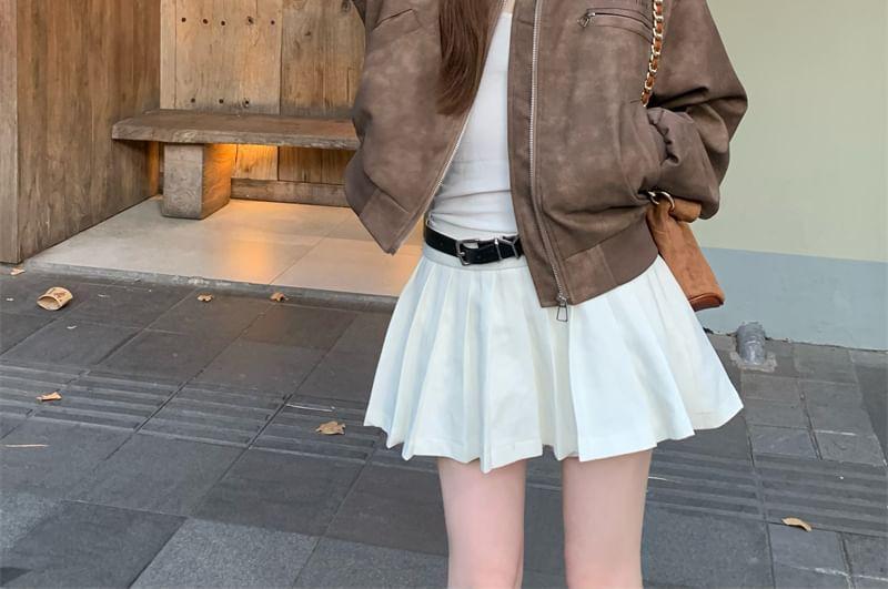 Tie Dye Zip-Up Faux Leather Bomber Jacket Product Image