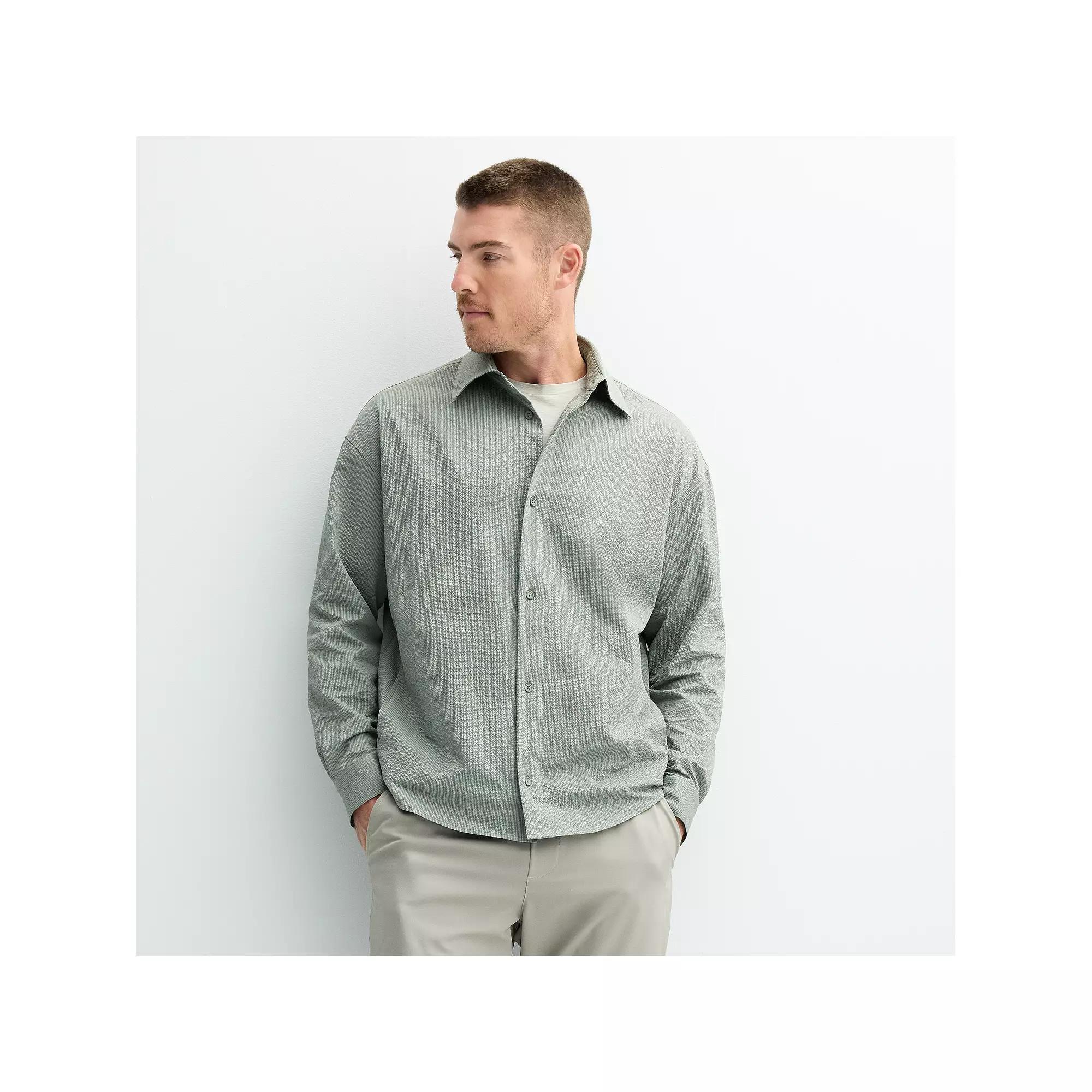Mens FLX Performance Seersucker Button Down Shirt Green Product Image