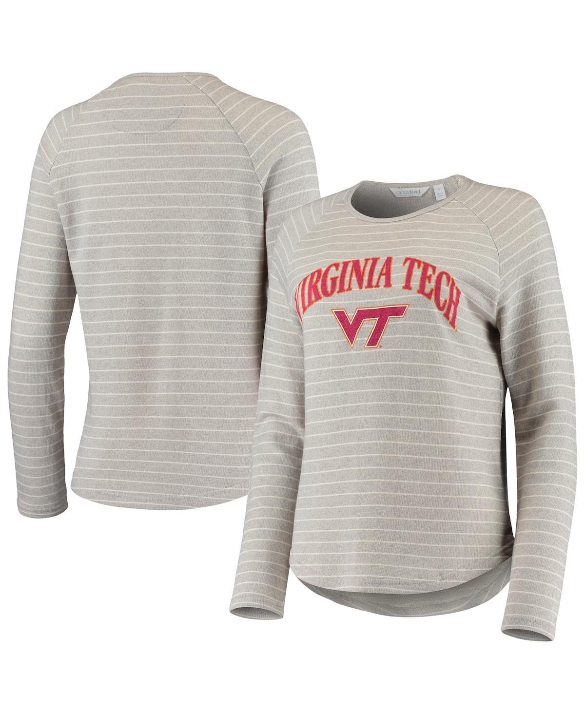 Women's Heathered Gray Virginia Tech Hokies Seaside Striped French Terry Raglan Pullover Sweatshirt, Size: XL, Grey Product Image