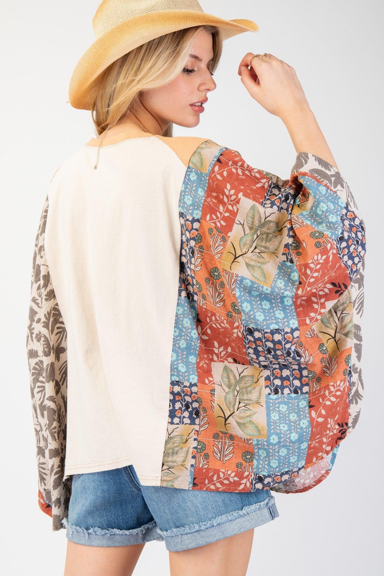 PRINT MIX QUILTED PONCHO Product Image