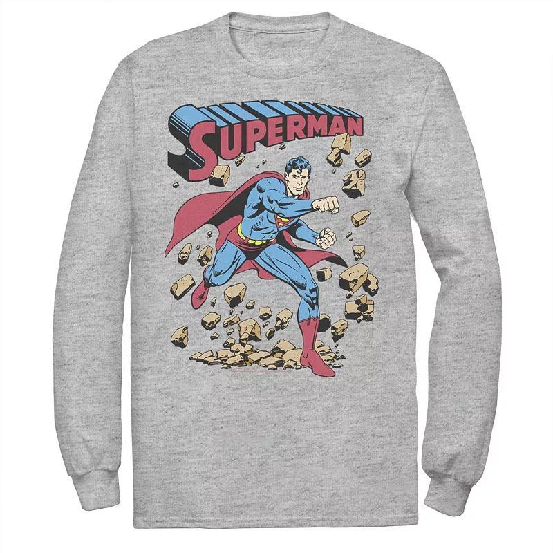 Men's DC Comics Superman Smash Rocks Vintage Poster Tee, Size: Small, Athletic Grey Product Image