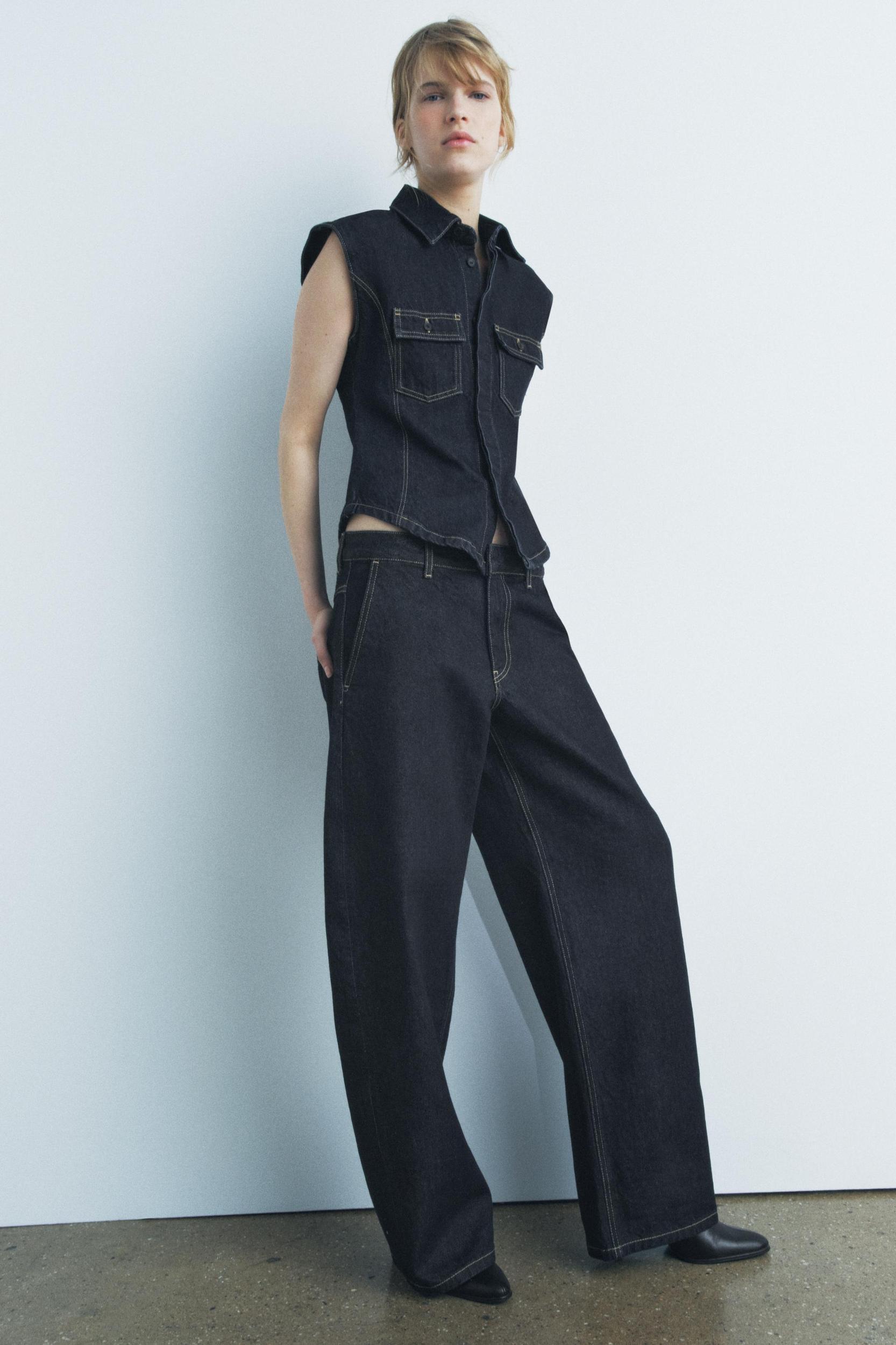 TOPSTITCH DENIM VEST ZW COLLECTION Product Image
