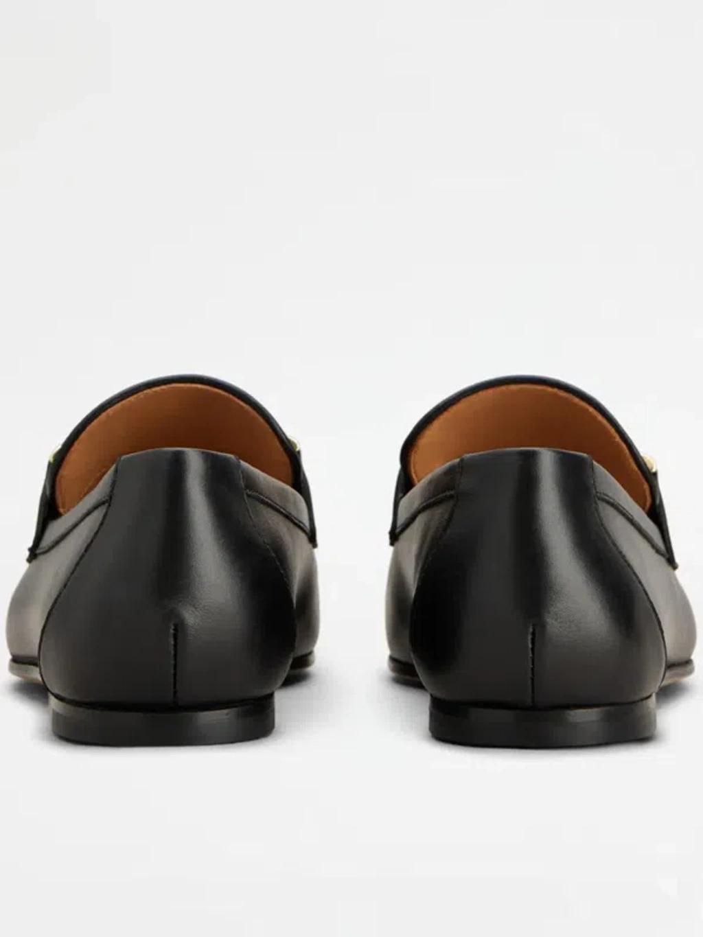 TOD'S Black Leather Logo Loafers Product Image