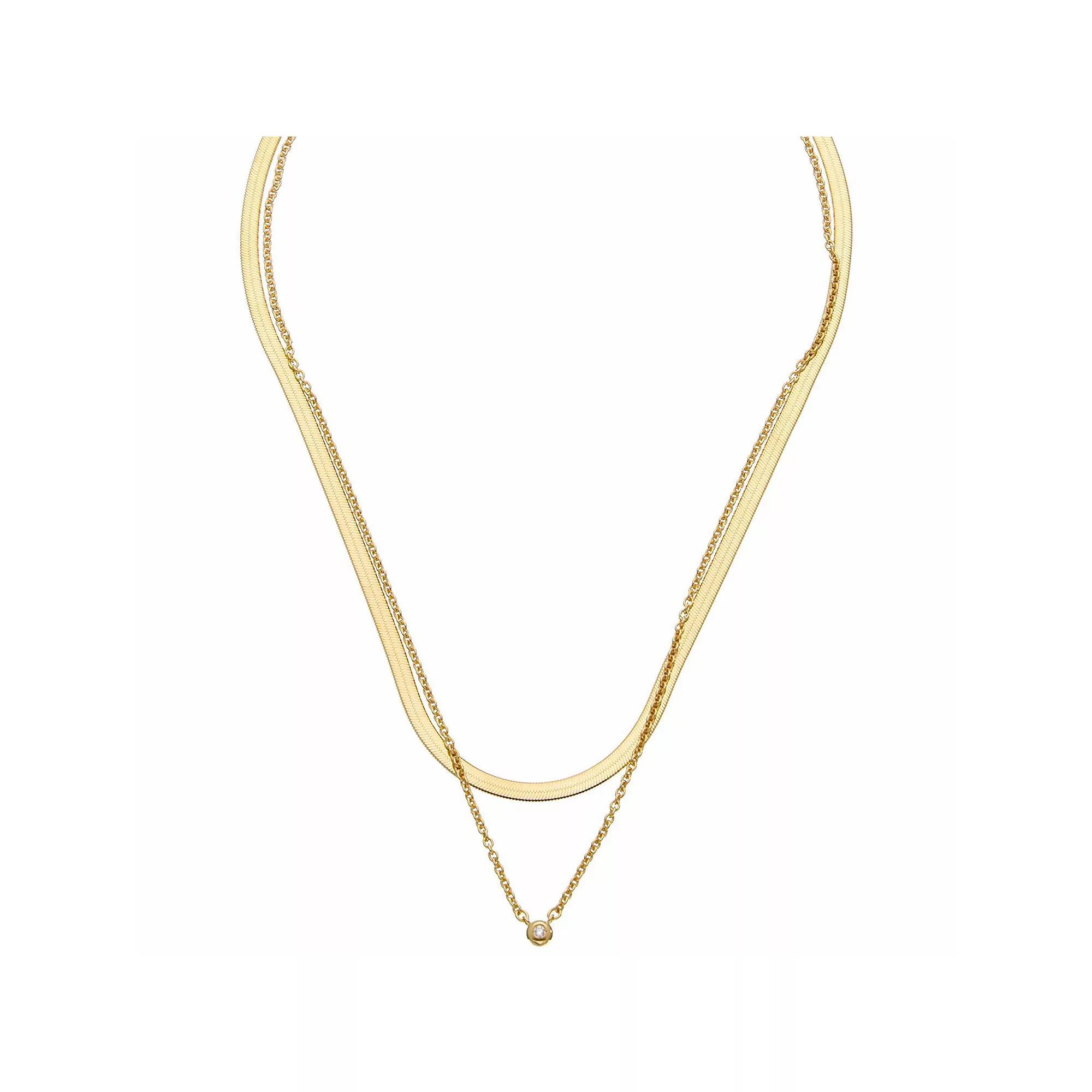 Meshmerise Sterling Silver Diamond Accented Herringbone Layered Necklace, Women's, Size: 16-18" ADJ, Gold Tone Product Image
