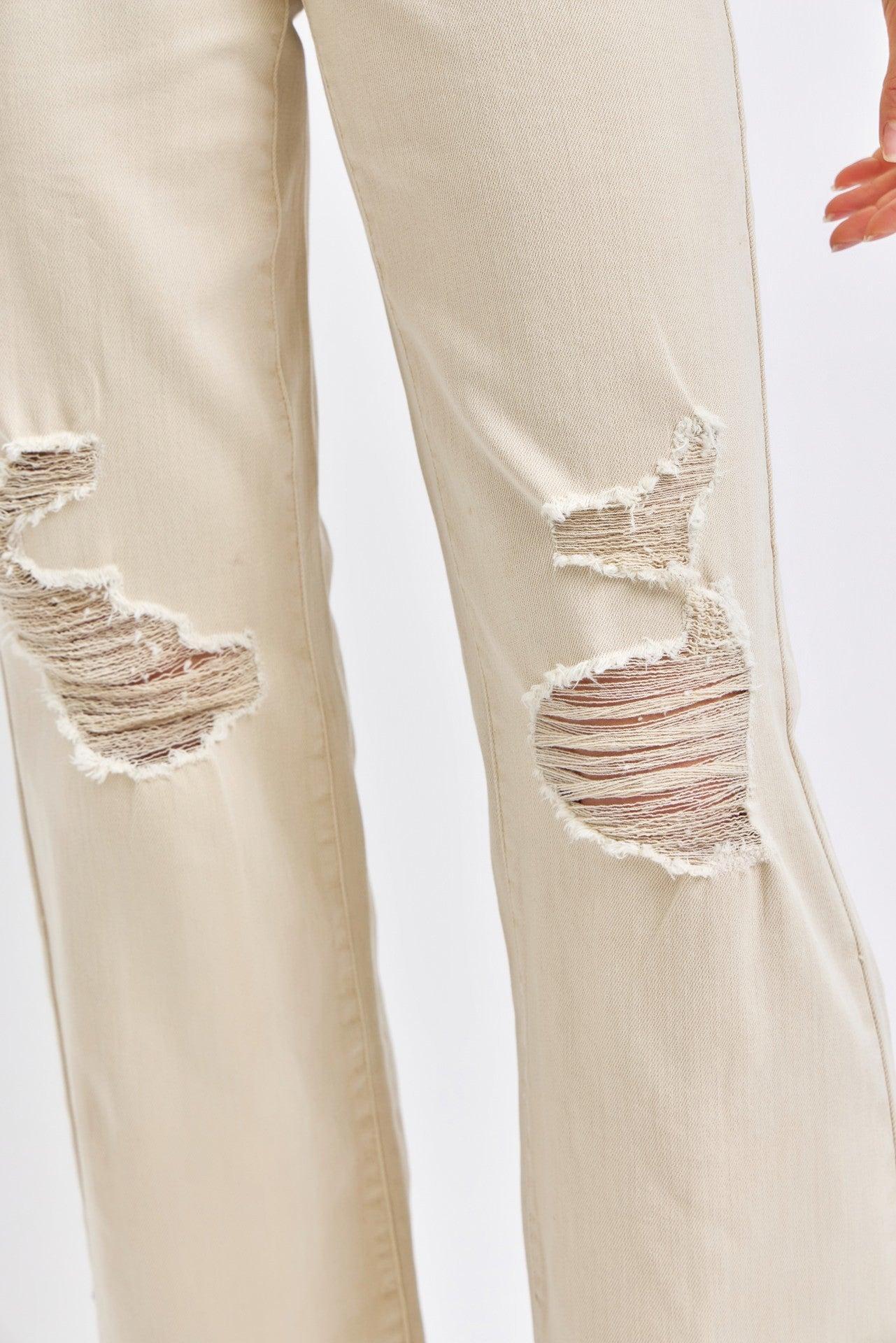 High Waist Destroyed Straight Jeans Product Image