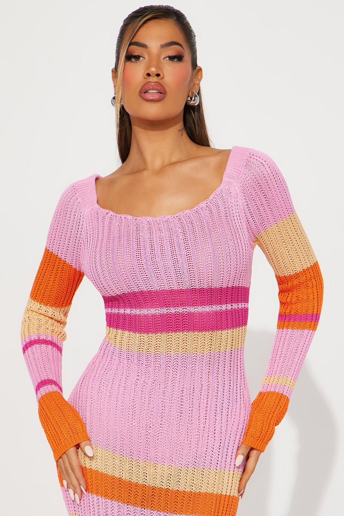 Weekend Escape Sweater Maxi Dress - Pink/combo Product Image