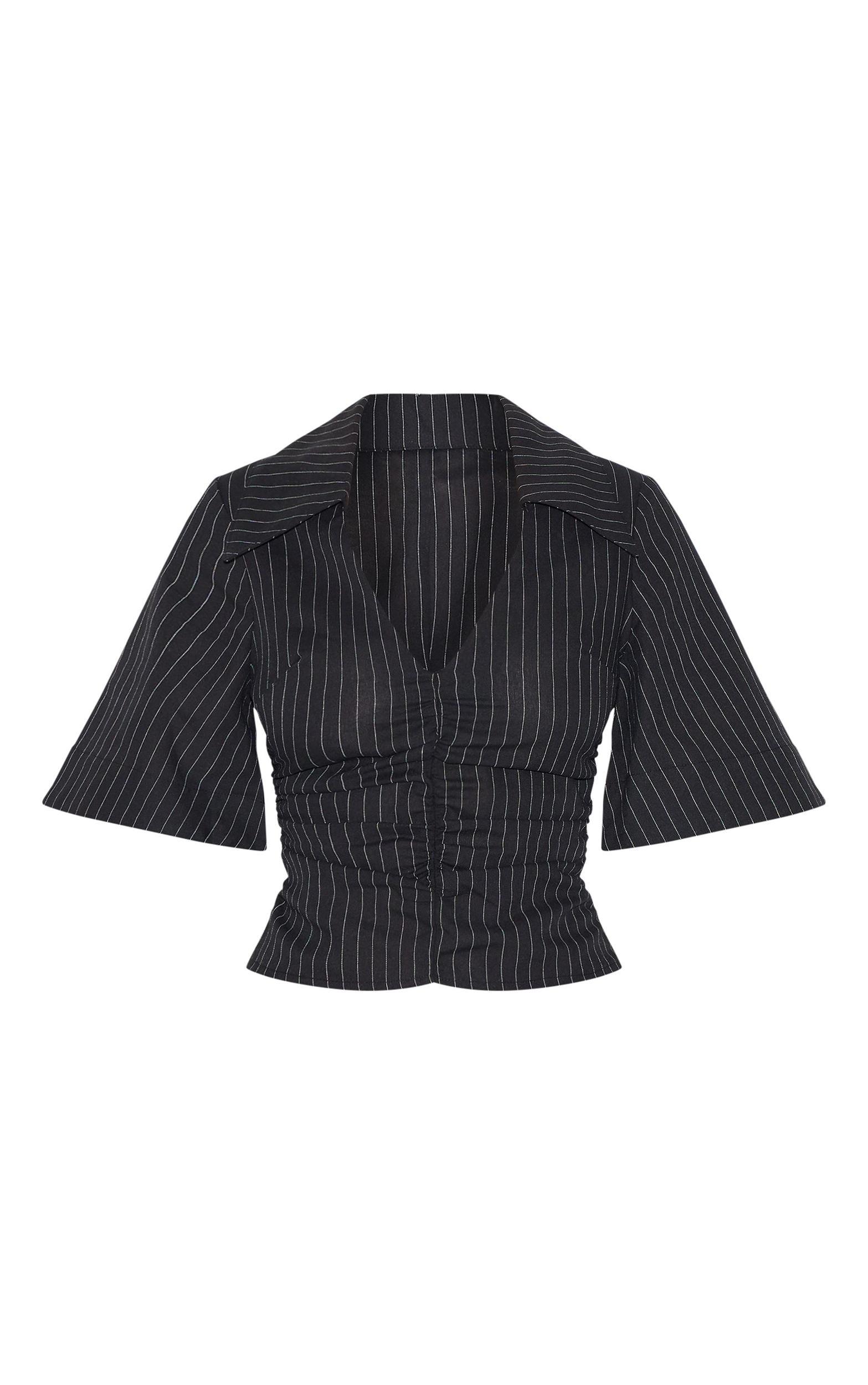 Black Pinstripe Fitted Boxy Sleeve Shirt Product Image